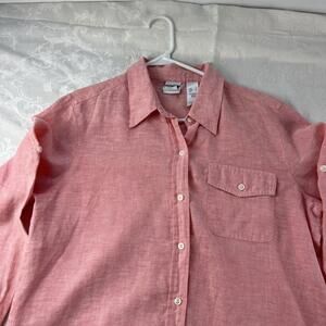 Liz Claiborne Linen Blouse Womens Size Large Orange Long Sleeve Button Down